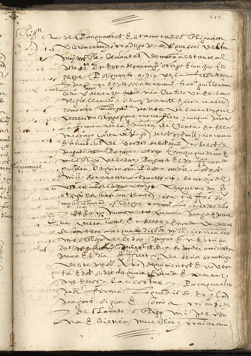Obligación de Rodrigo de Paco, vecino de Murcia, a favor de Francisco Guillén, mercader, vecino de Cartagena.